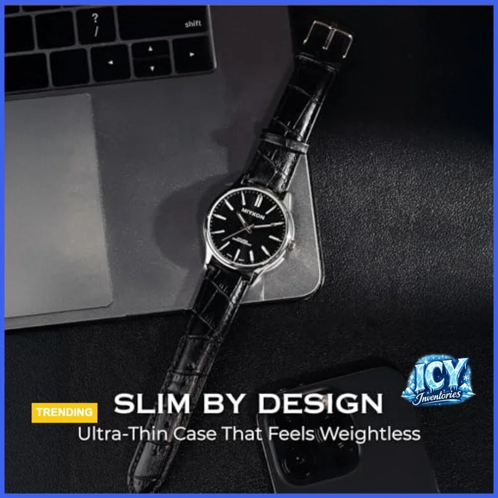 Ultra-Thin Analog Minimalist Dress Watch with Genuine Leather Strap